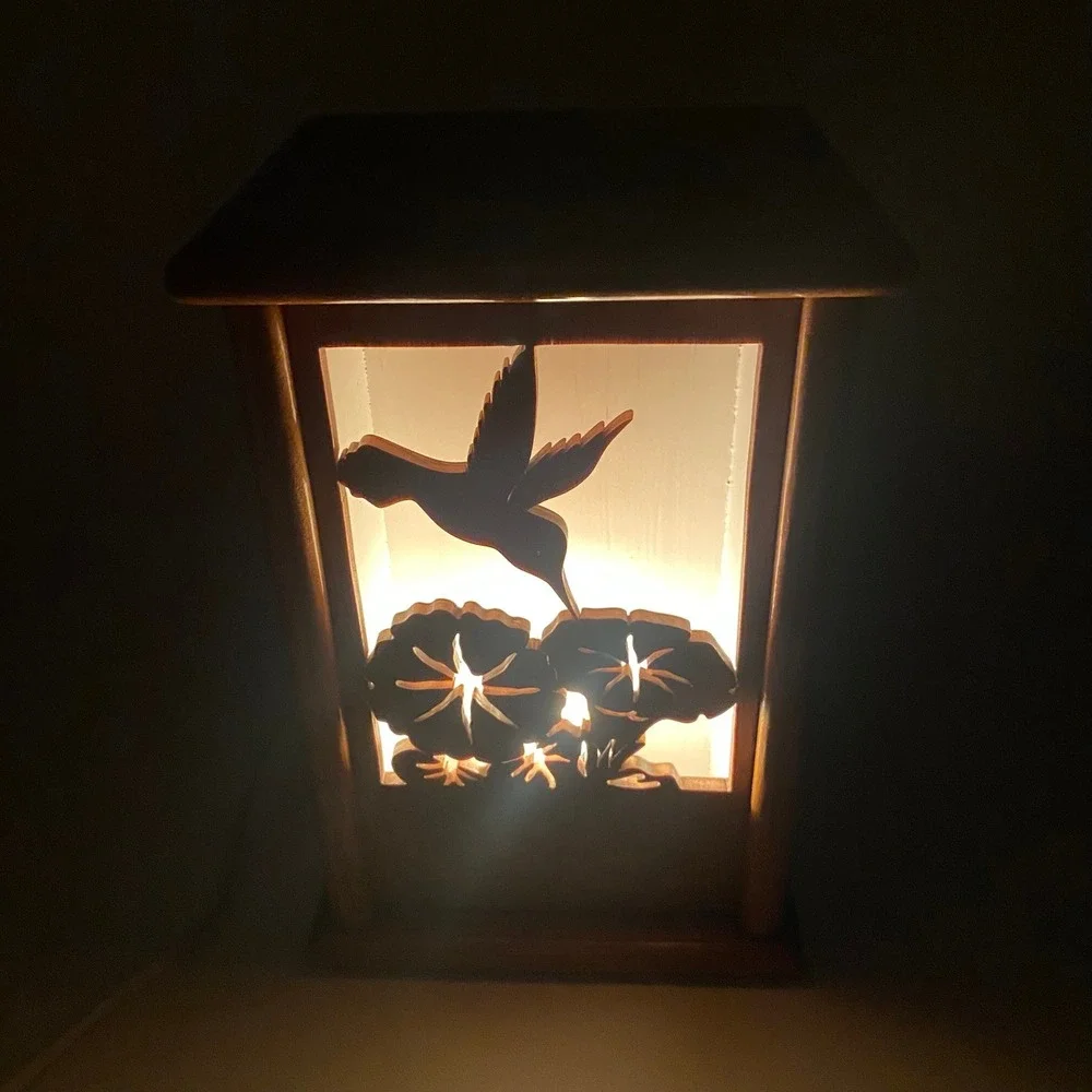 Vintage Handmade Wood Table Night Light w‎ 4 Interchangeable Carved Front Panels